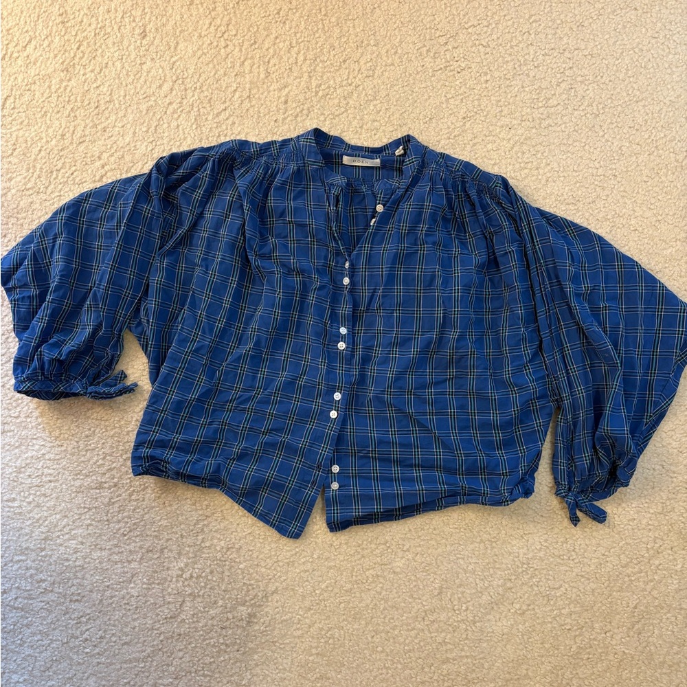 Doen Okeefe Blue Plaid Blouse